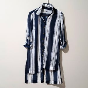 Live 4 Truth dark blue and white striped blouse with gold bottons